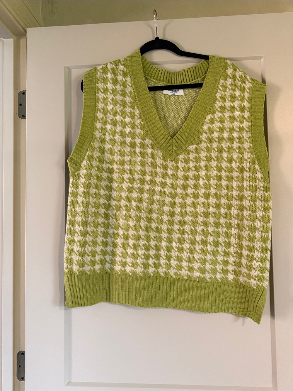 Double Zero Lime Green and White Houndstooth V-Neck Sweater Vest